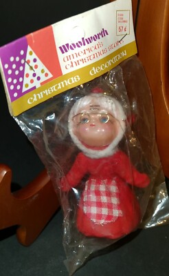 Vintage Flocked Dancing Mrs Claus Christmas Ornament Decoration NOS Japan