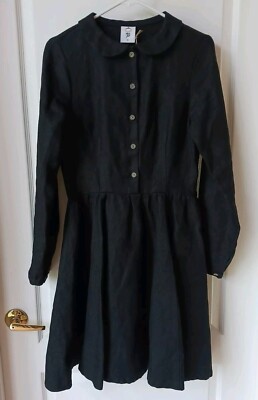 NWT! Son De Flor Classic Black Long Sleeve Linen Dress Womens Size S