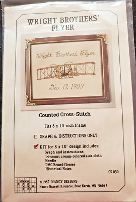 Nancy Designs ''Wright Brothers Flyer'' Cross Stitch Kit Size 8'' x 10''