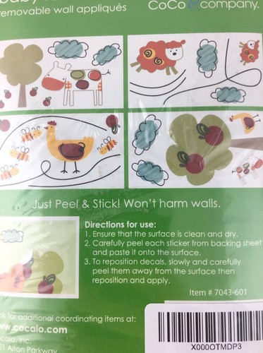 New Nursery Decor CoCo & Company Baby Farm Animals Removable Wall Appliques