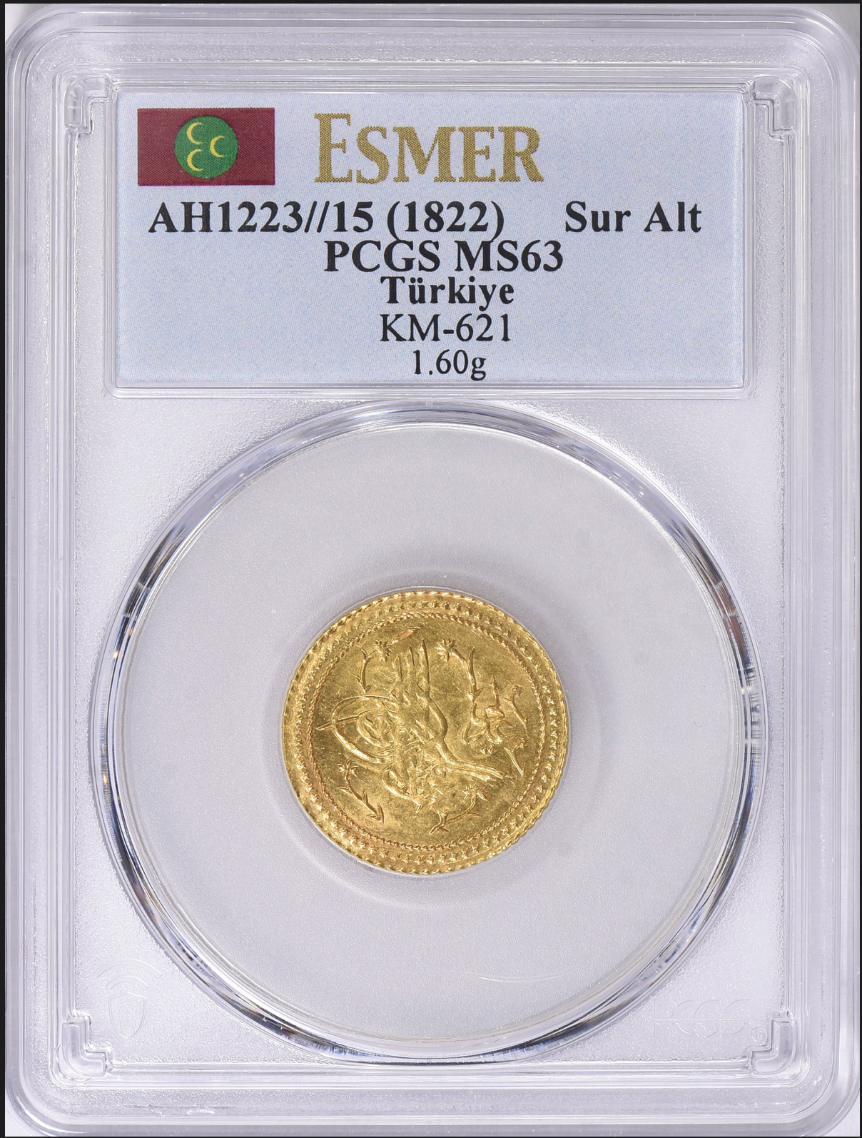 PCGS Top Pop! Turkey AH 1223 /15 (1822) Gold Surre Altin El PCGS Top Pop! Turkey AH 1223 /15 (1822) Gold Surre Altin El