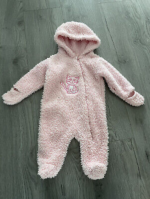 LUPILU Girls Pink Furry Cat Print Hooded All In One Age 0-2 Months
