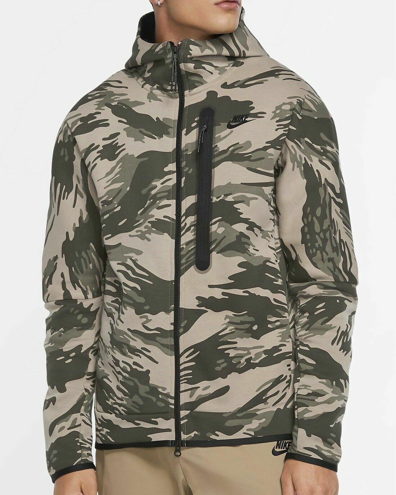 Куртка с капюшоном с капюшоном и молнией во всю длину Nike Tech Fleece Mystic Stone Olive Camo Green CU4491-342