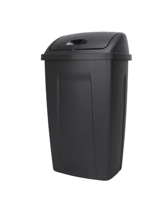 13 Gallon Trash Can, Plastic Swing Top Kitchen Garbage Trash Can, Black