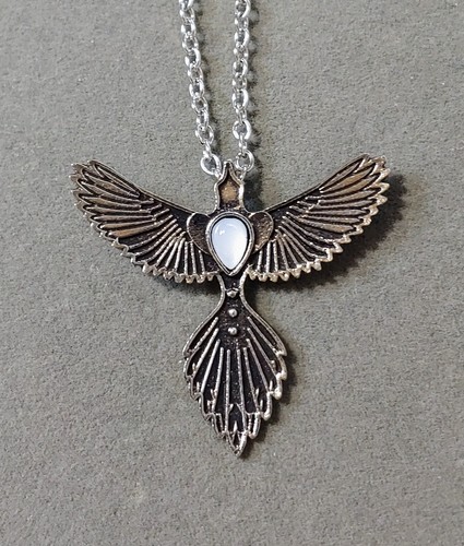 Silver Tone Phoenix Bird Wing Teardrop Glass Gemstone