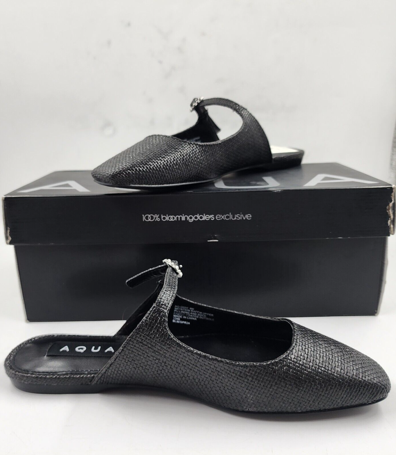 Aqua Gigii Pointed Square Toe Slip On Buckled Flats Women's 6M Black Solid - Picture 4 of 16