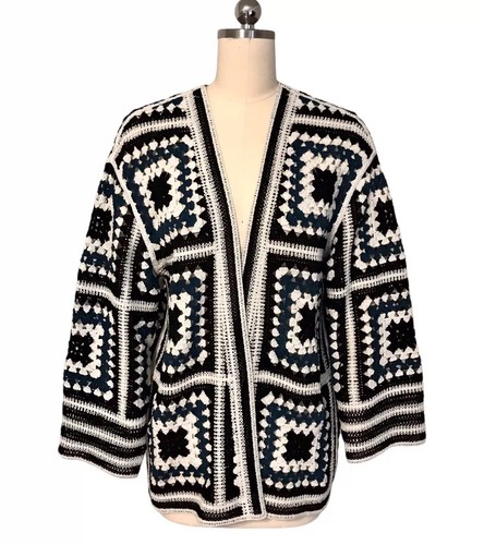 Zara Granny Square Crochet Knit Cardigan Sweater Cottagecore