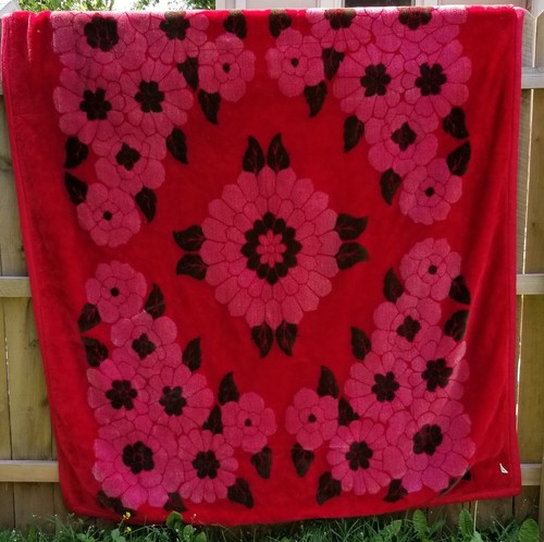 VTG Blanket Acrylic Throw Blanket 76X77 fuzzy fleece Striped Floral Reversible