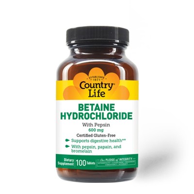 Country Life Бетаин HCL с таблеткой пепсина 100