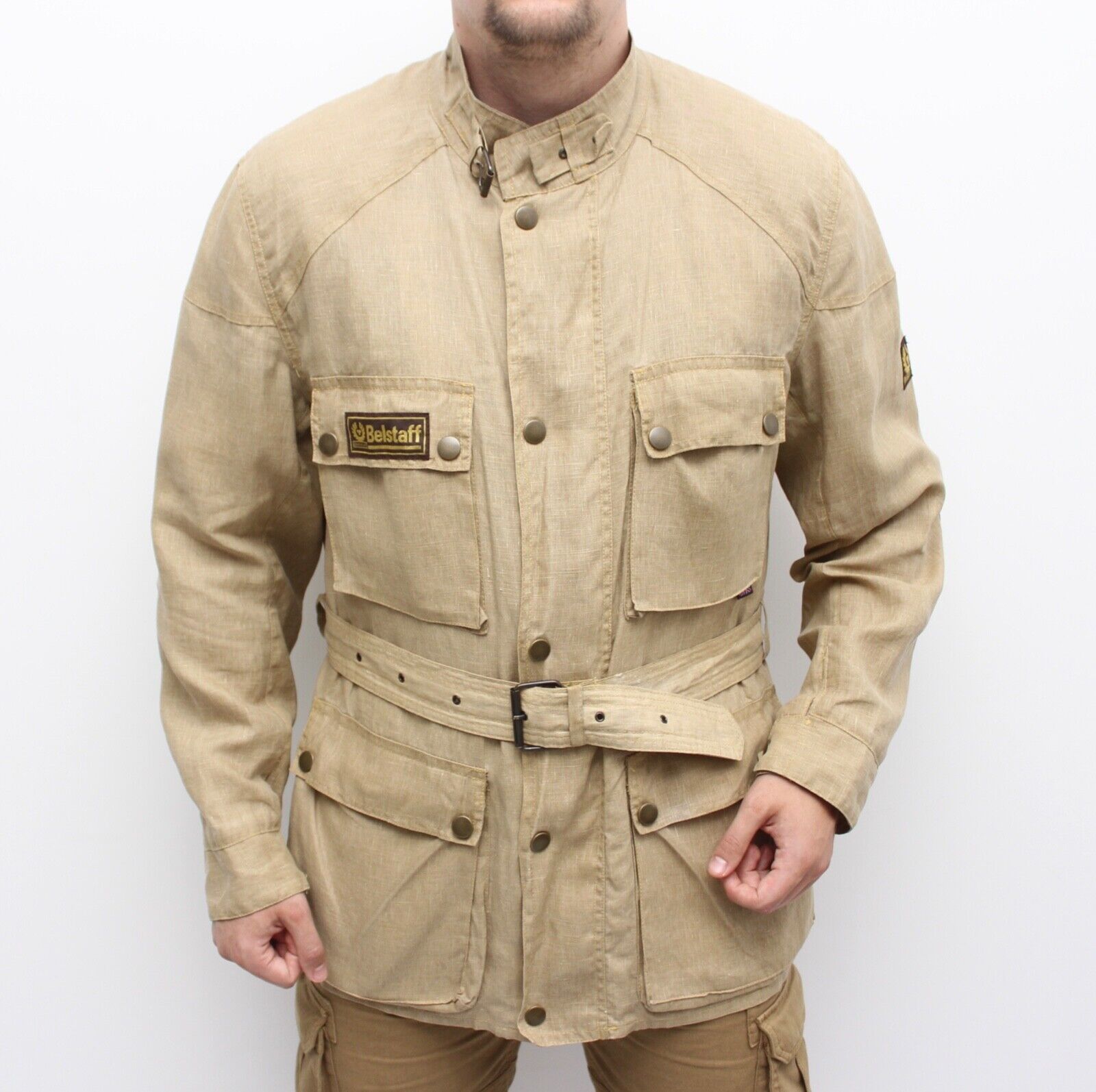 Men's BELSTAFF Linen Belted Biker Motorcycle Jacket Men's BELSTAFF Linen Belted Biker Motorcycle Jacket