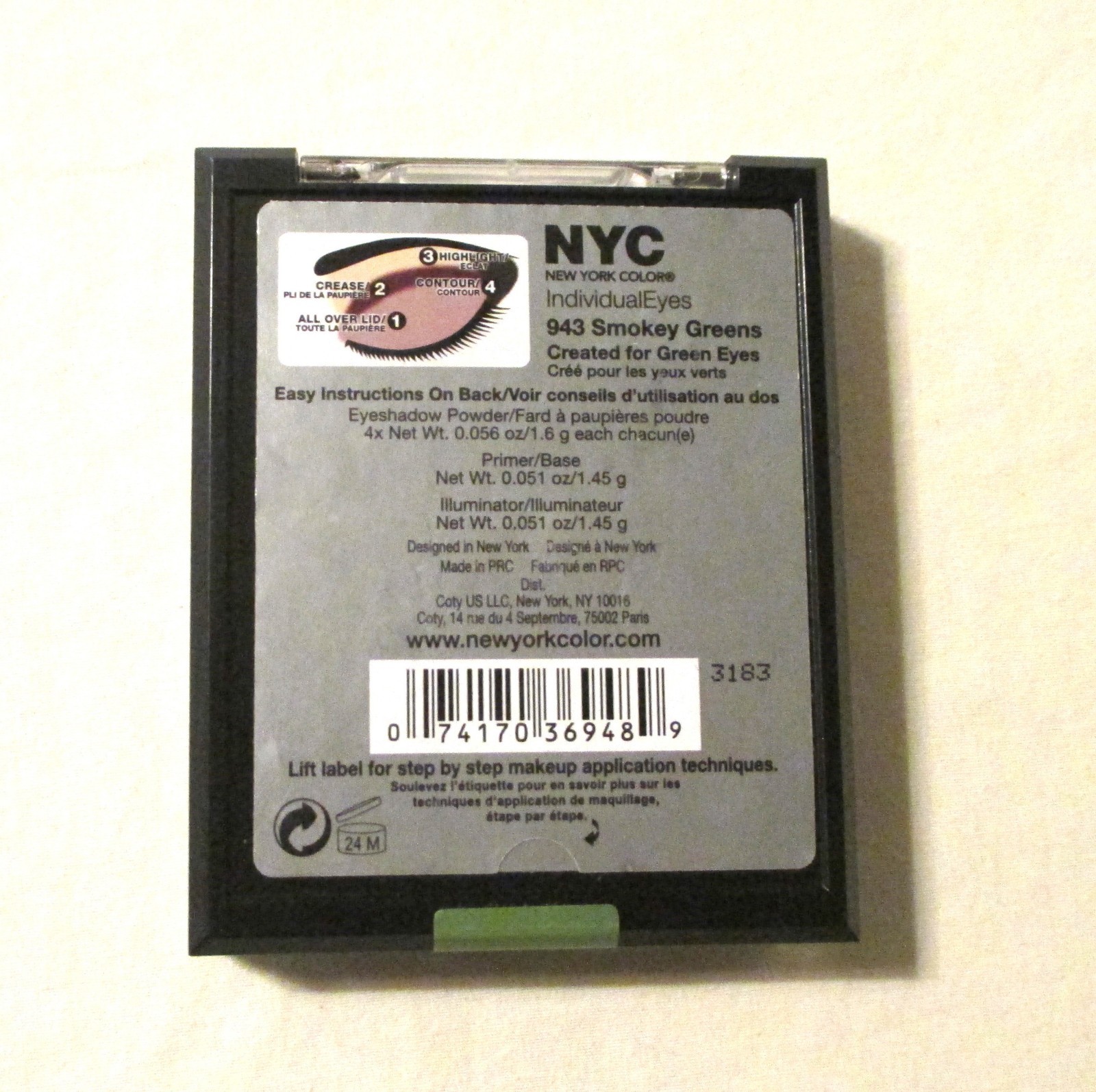 NYC EYE SHADOW INDIVIDUAL EYES #943 SMOKEY GREENS FREE SHIPPING