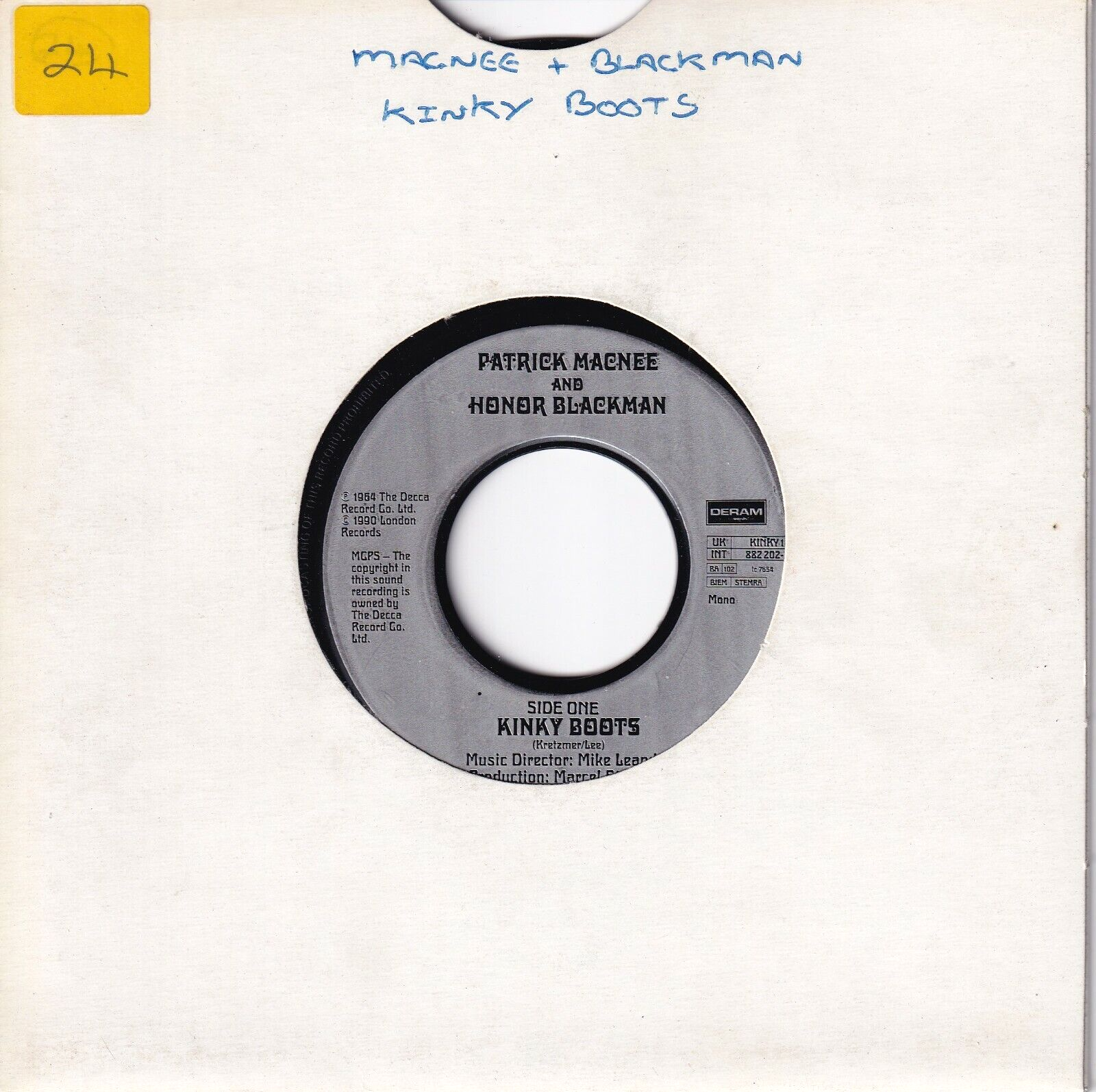 英7” Patrick Macnee And Honor Black Kinky Boots F11843 DECCA /00080 Kinky Boots