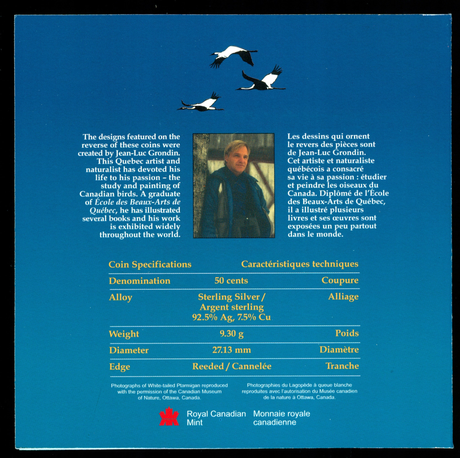 1995 CANADA GRAY JAY $ WHITE TAILED PTARMIGAN PROOF 50 CENTS SET