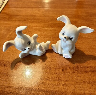 VINTAGE Homco Ceramic EASTER Rabbits White Bunny Babies 1458