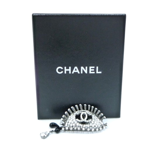 Authentic CHANEL Eye Motif CC Logo Brooch 02A Silver