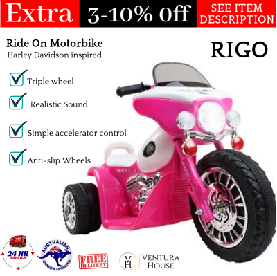 Kids Pink Ride On Motorbike Harley Davidson Outdoor Motorcycle