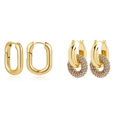 Gold Silver Gem Rhinestones Quiet Luxury Geometric Hoop Dangle Fashion Earrings