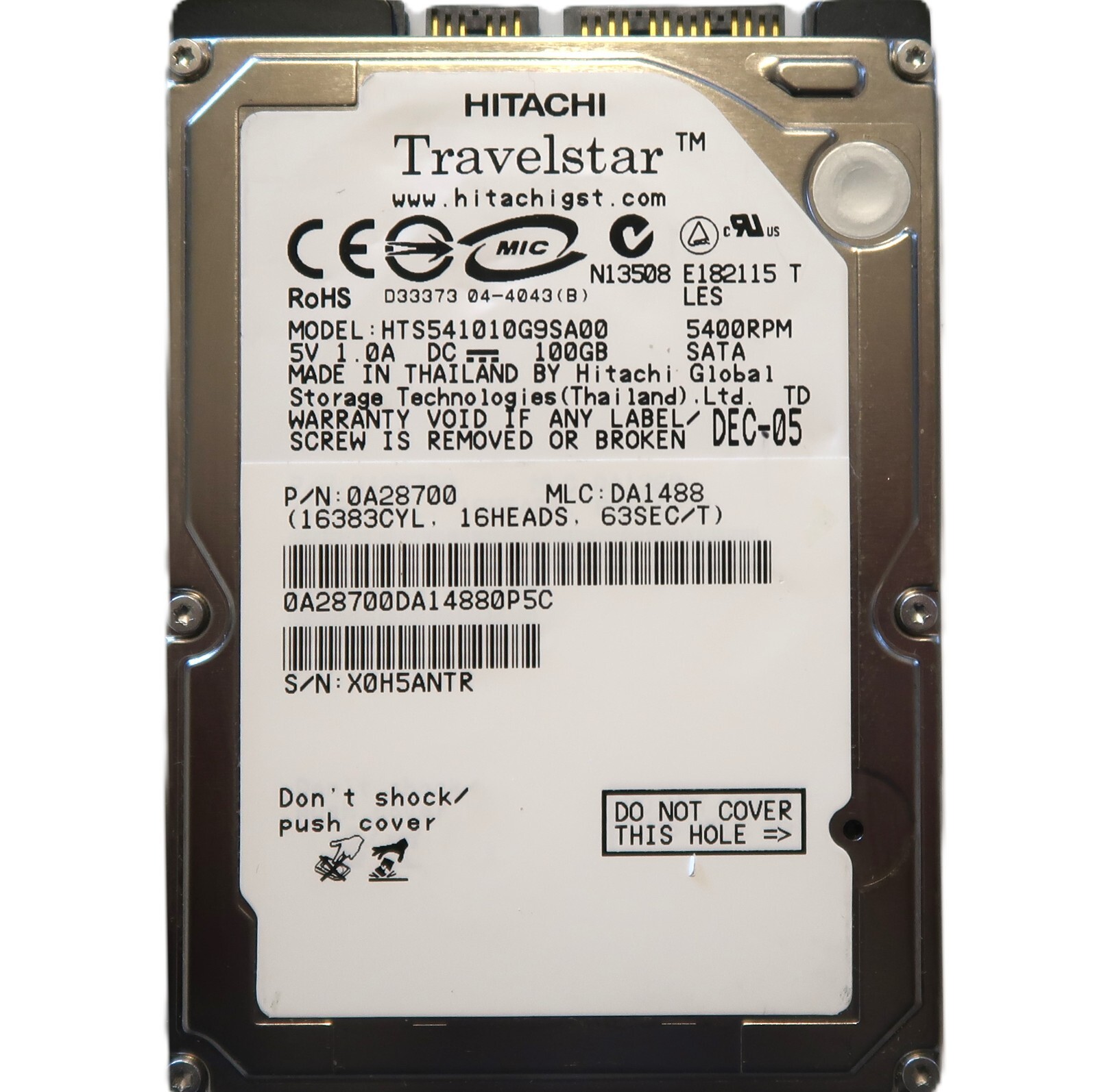 Hitachi HTS541010G9SA00 0A28700 DA1488 (X0H5) Thailand 2.5