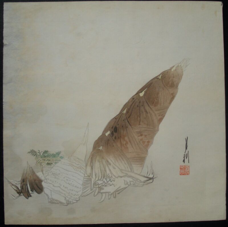 Ogata Gekkō woodblock print, Japan; seashells, rare, circa 1900, listed
