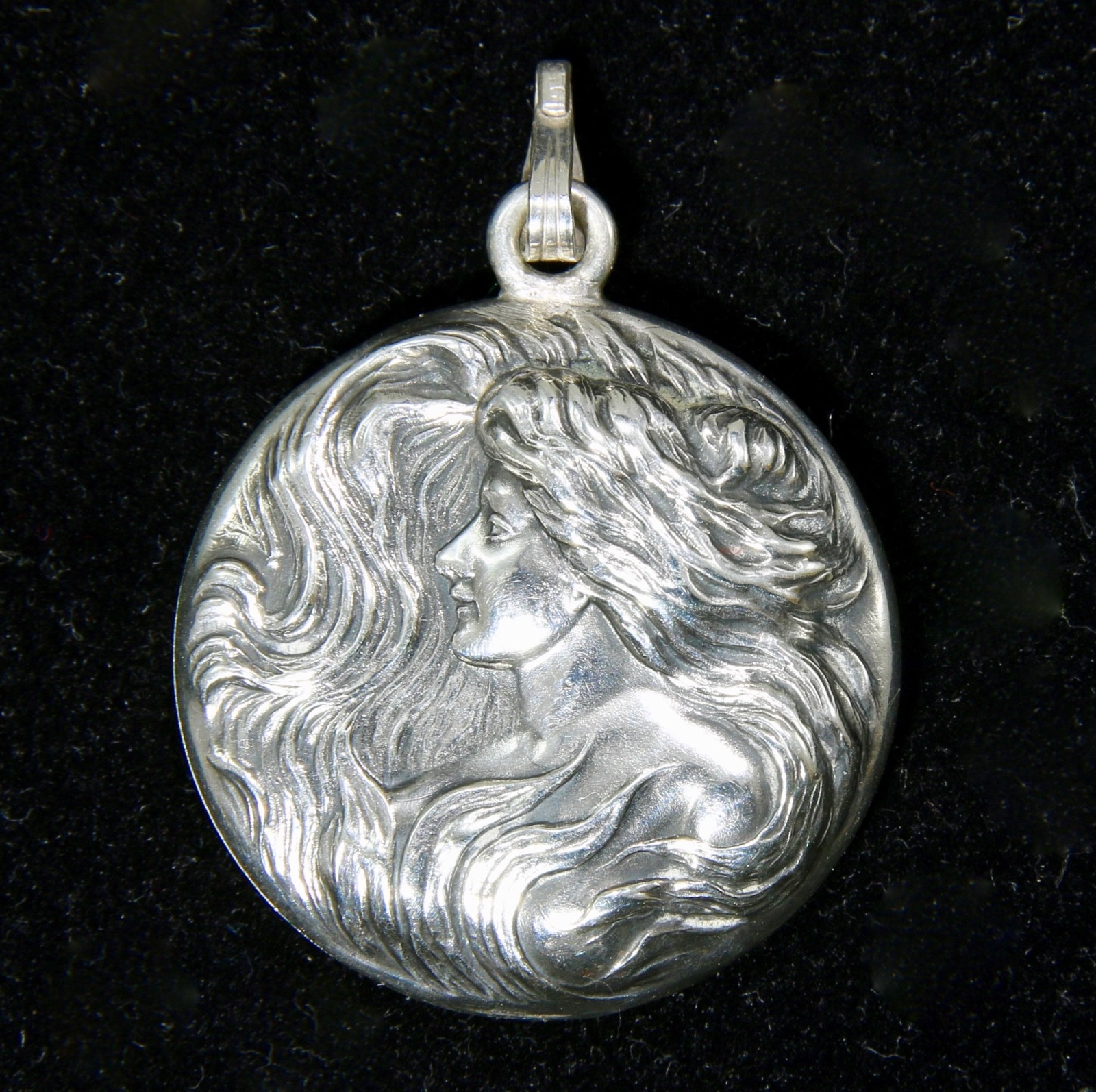 Antique Art Nouveau Sterling Silver Lady Locket, Maker Marked