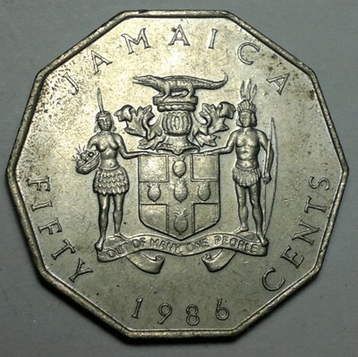 1986 Jamaica 50 cents coin, (world coins)