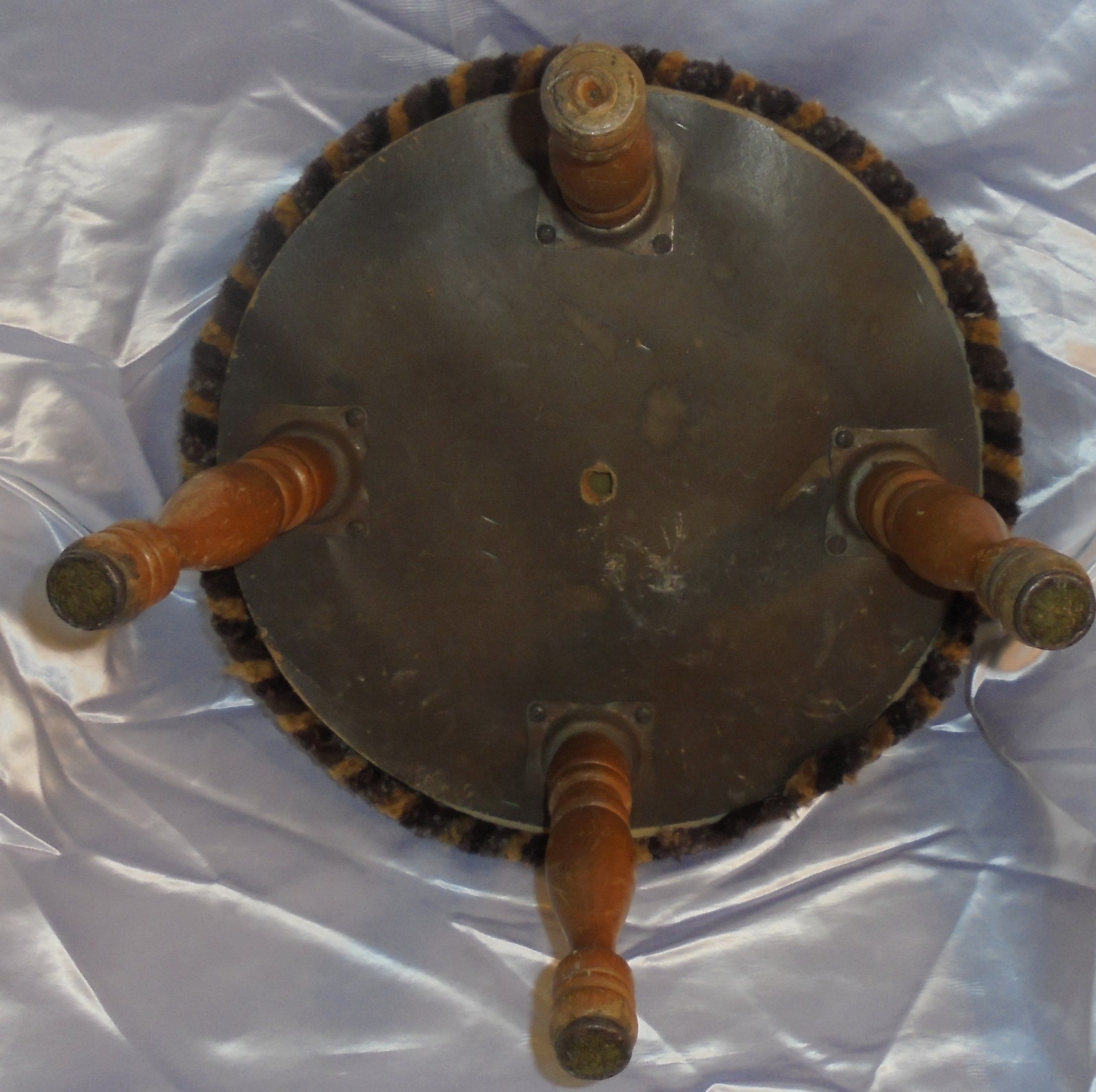 SHABBY VINTAGE ROUND FOOT STOOL W/ RAG ROPE? COVER  STURDY