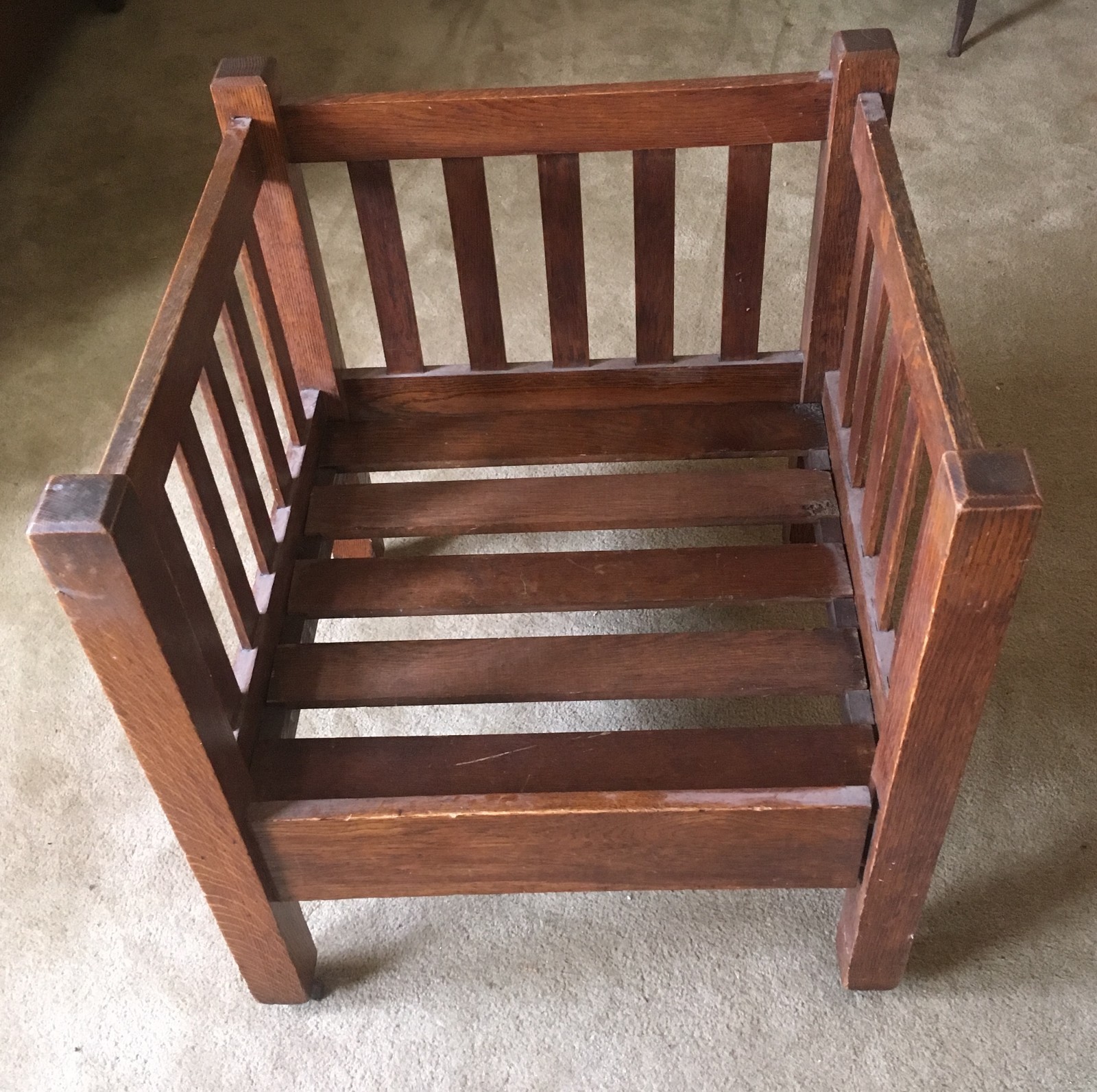 Antique Mission Oak Arts & Crafts Cube Chair (Stickley Design)