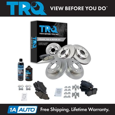 TRQ Front & Rear Ceramic Disc Brake Pad & Rotor Kit w/Chemicals for Ford Mustang