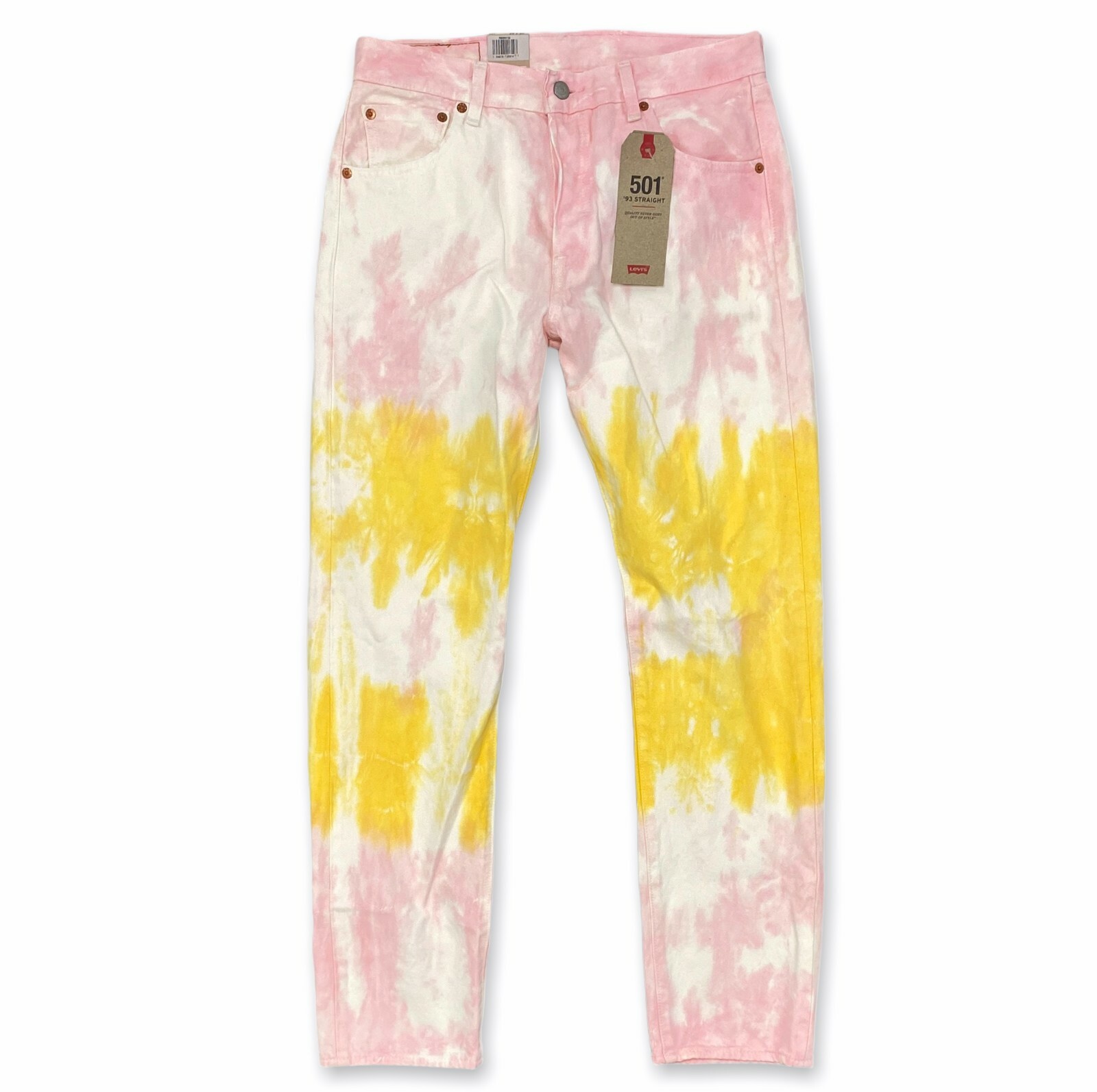 

Levi-#39;s 501 -#39;93 Straight Мужские джинсы Tie Dye White Pink Yellow 100% хлопок Деним, Multicolor, Levi's 501