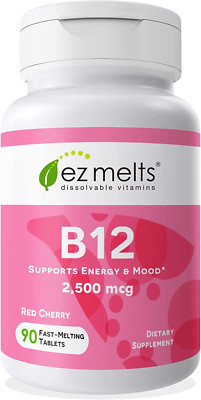 EZ Melts B12 Sublingual Vitamin 2,500 mcg, Methylcobalamin, Sugar-Free, 3-Month 