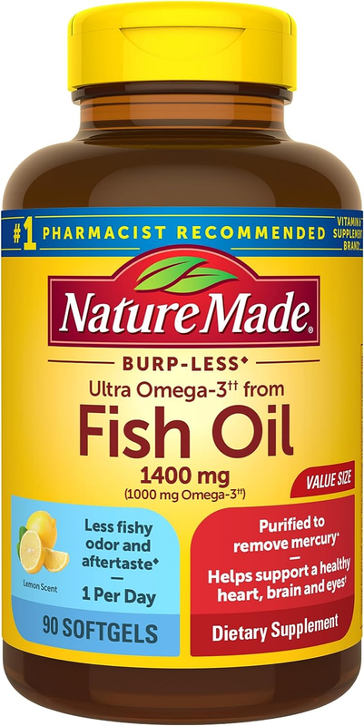 Nature Made Burp Less Ultra Omega 3 Fish Oil 1400 mg Supplement Heart Brain Eyes
