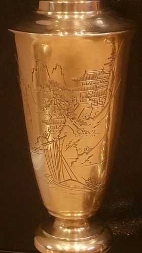 VTG RARE Japanese Asian Pagoda Engraved Brass Lamp Set of 3 Work Clean