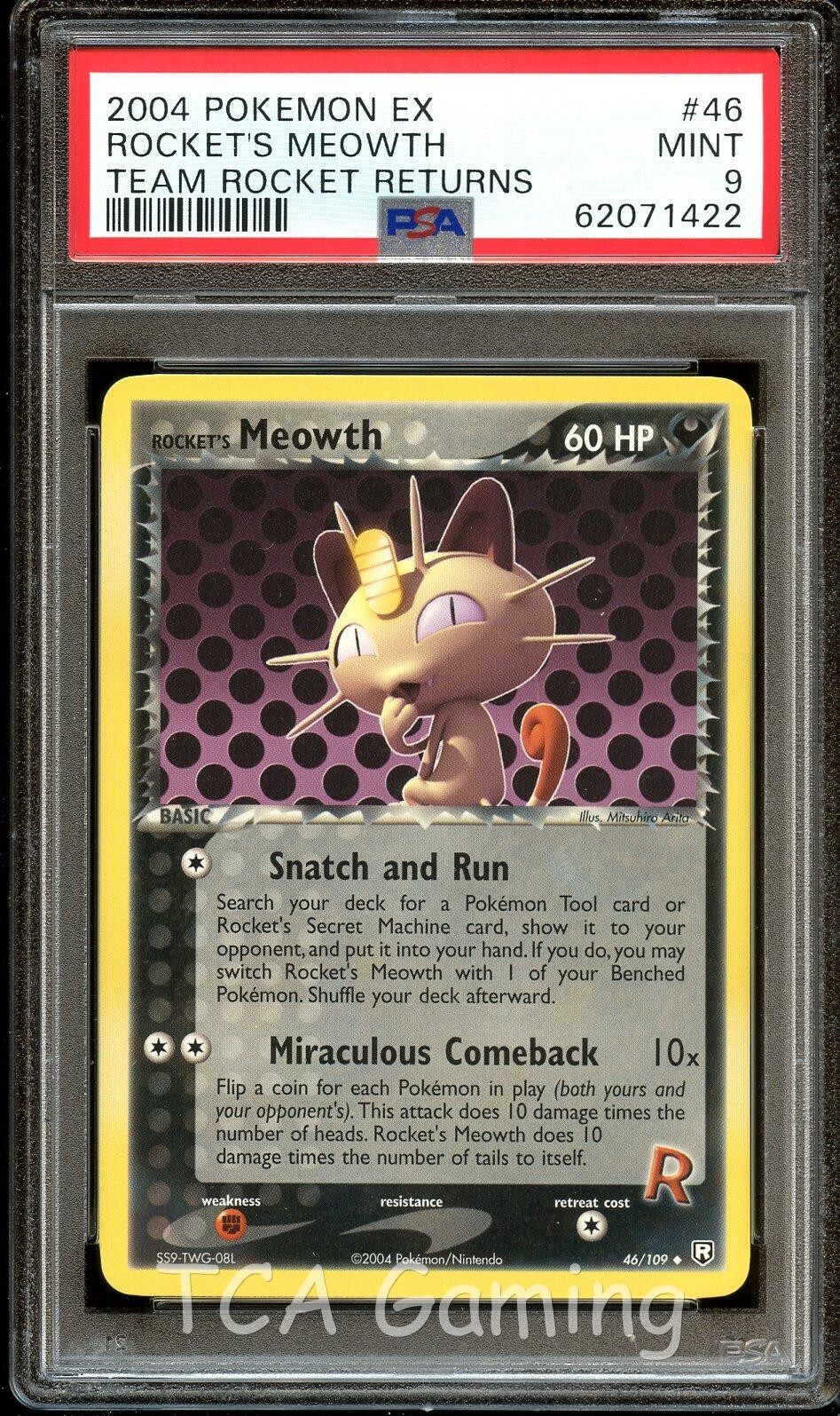 PSA 9 MINT Rocket's Meowth 46/109 Team Rocket Returns PSA 9 MINT Rocket's Meowth 46/109 Team Rocket Returns