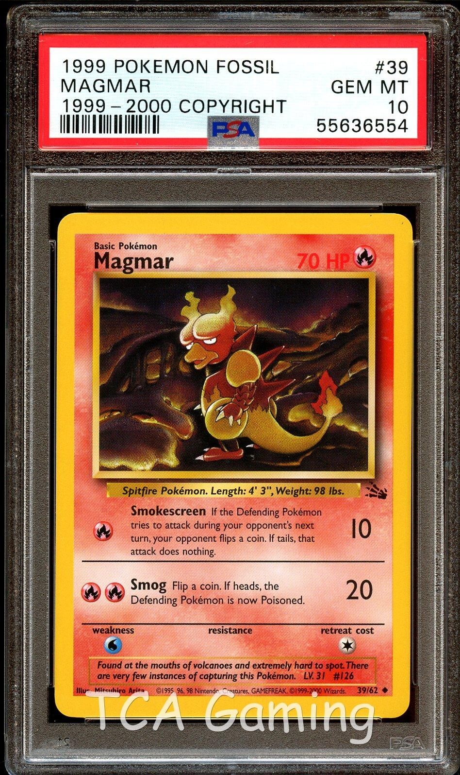 PSA 10 GEM MINT Magmar 39/62 Fossil 1999-2000 (Red Logo