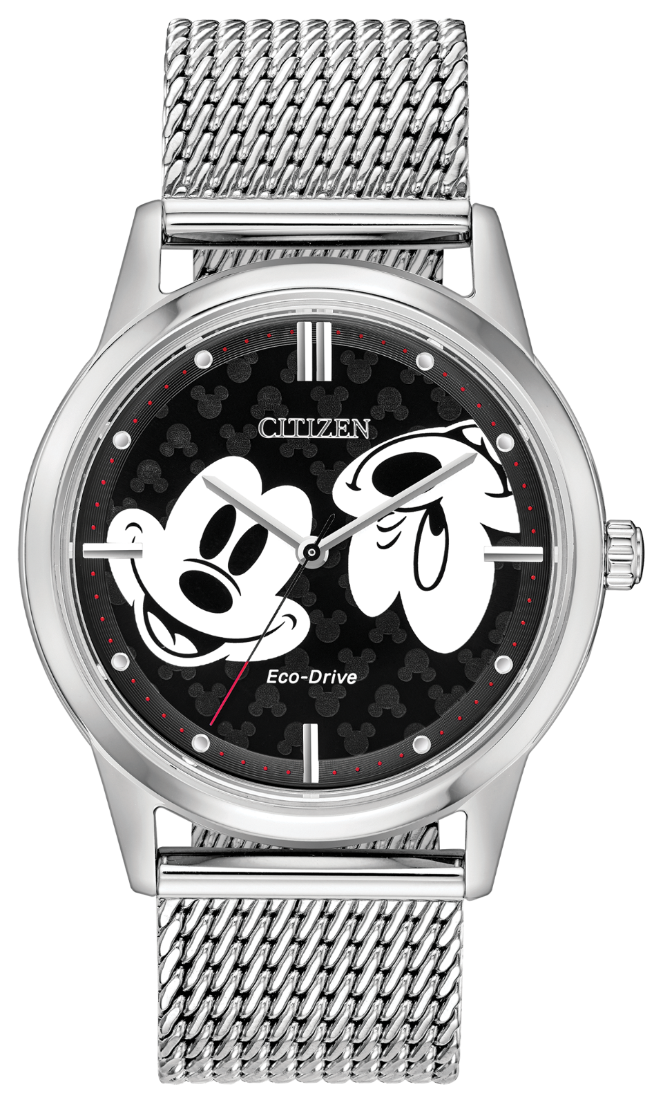 Pre-owned Citizen Eco-drive Fe7060-56w Mickey Mouse Stainless Steel 40mm Mesh Mens Watch