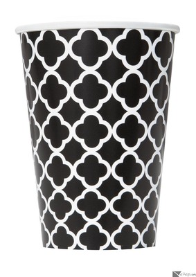 Unique Quatrefoil Design Tableware 12 oz Paper Cups, Black White, 6 CT