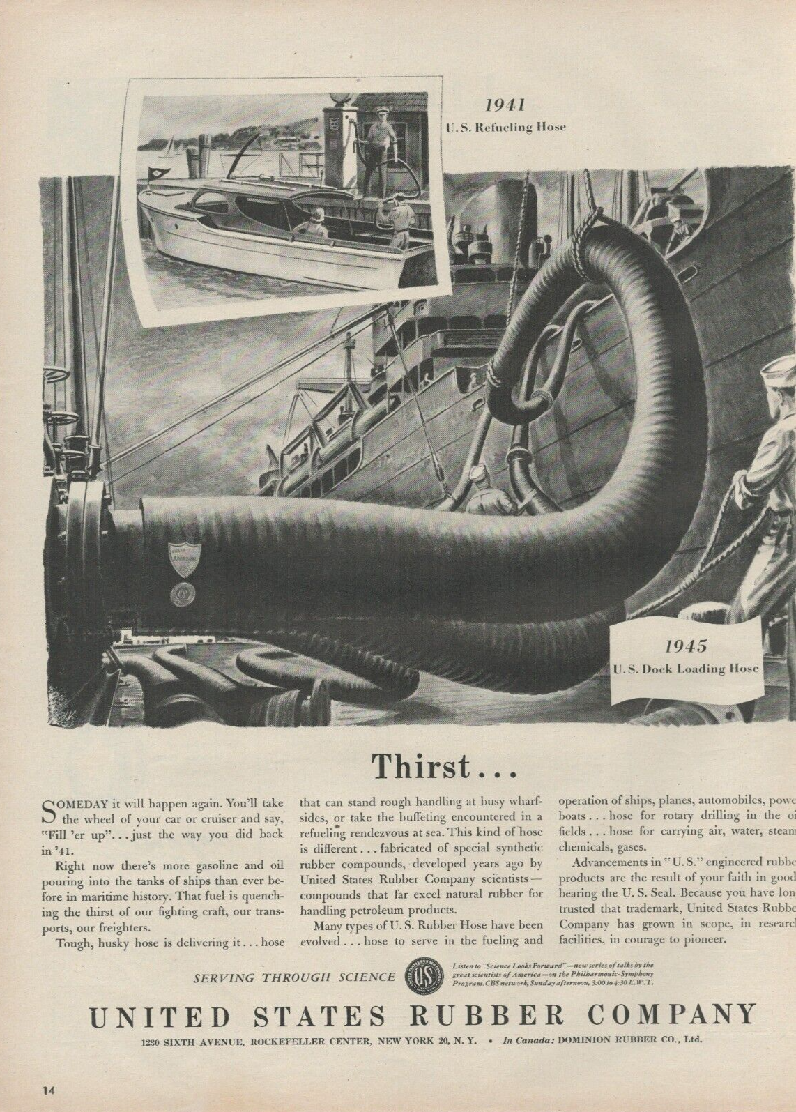 . Thirst Navy Ship Fuel Hoses Ww2 Vintage Print Ad
