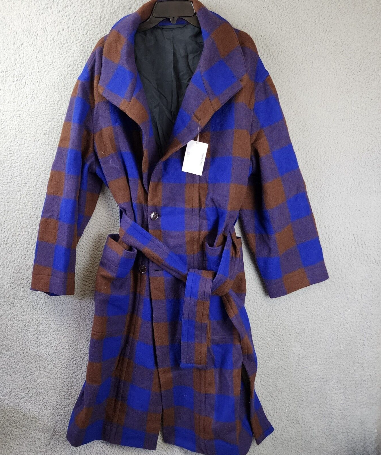 Lemaire Virgin Wool Belted Bathrobe Coat Men's Blue/Brown Lemaire Virgin Wool Belted Bathrobe Coat Men's Blue/Brown