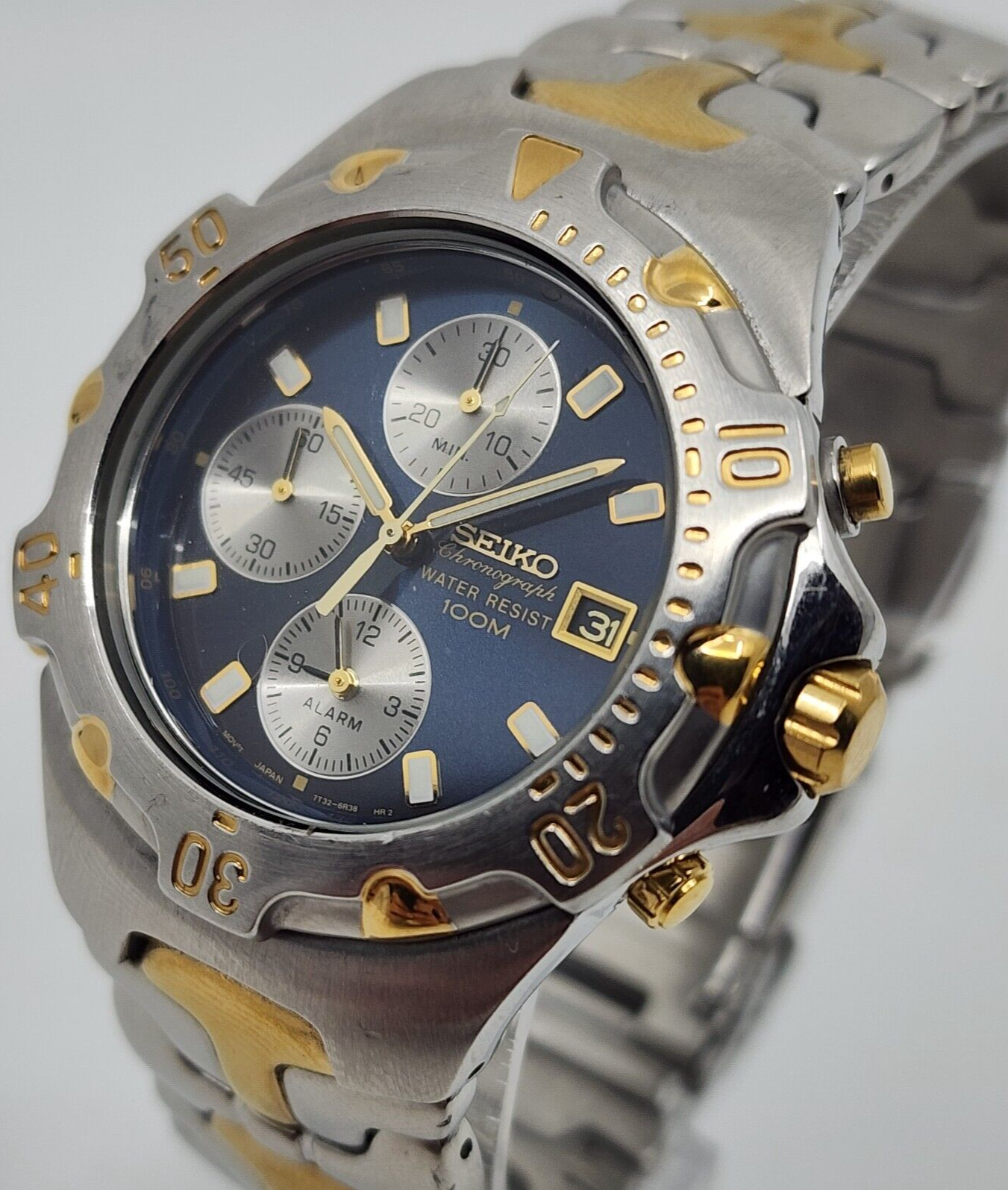 Seiko 7t32-6m49 Chronograph Men's Watch VTG Silver Gold Blue Quartz NEW Battery | eBay Seiko 7t32-6m49 Chronograph Men's Watch VTG Silver Gold Blue Quartz NEW Battery | eBay