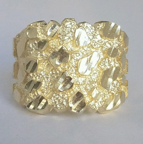 Pre-owned Handmade Big Men's 10k Yellow Gold Nugget Ring Size 9 10 11 12 In White