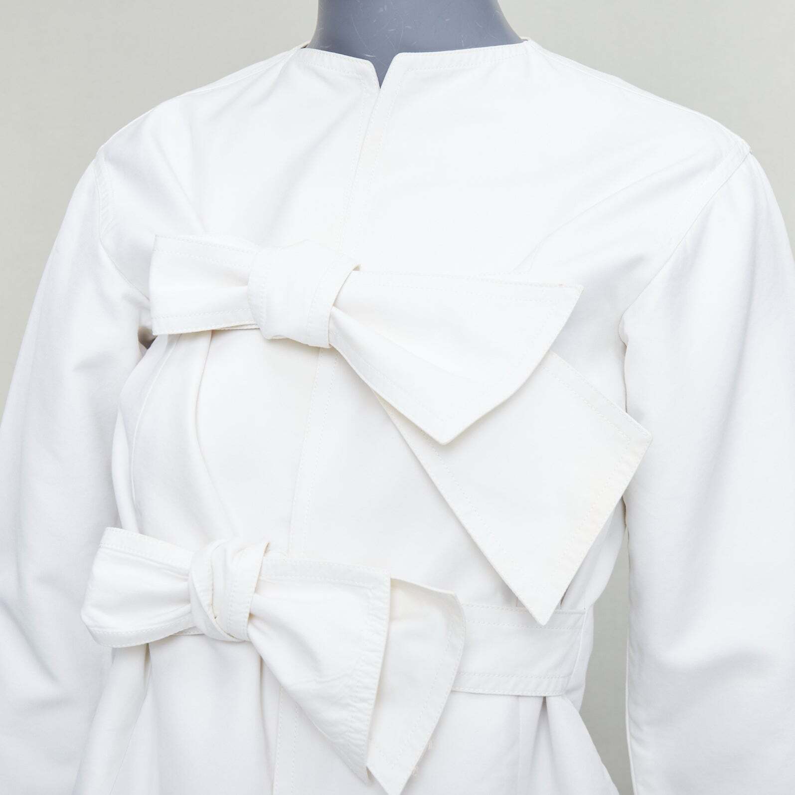 CELINE Phoebe Philo cream cotton silk tie front straight CELINE Phoebe Philo cream cotton silk tie front straight