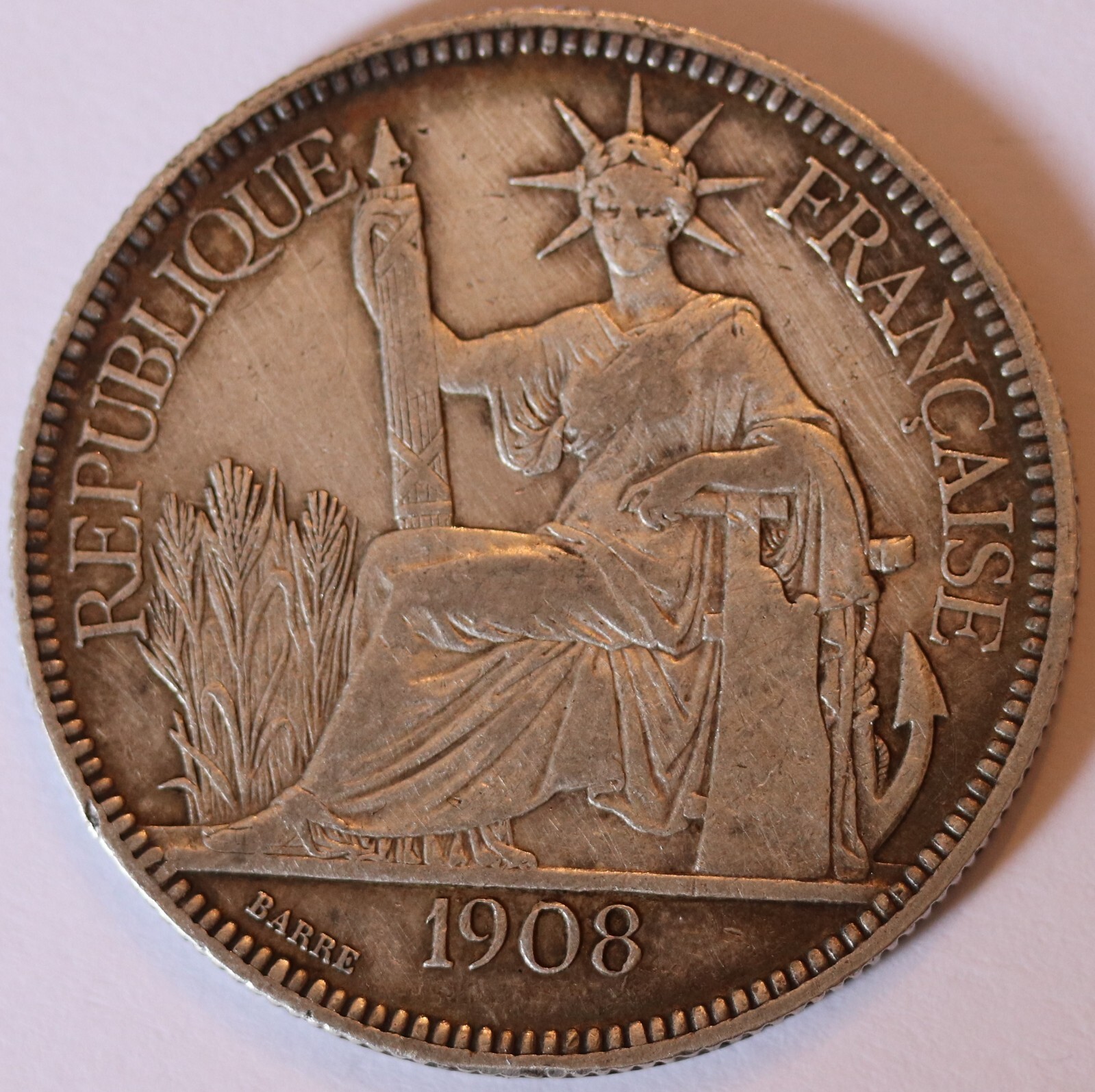 1908 A Piastre Indo China French - KM 5a.1 - 900 silver 27