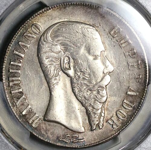 1866-Pi PCGS AU Det Mexico Peso Maximilian Rare Potosi Silver Coin (22072601C)