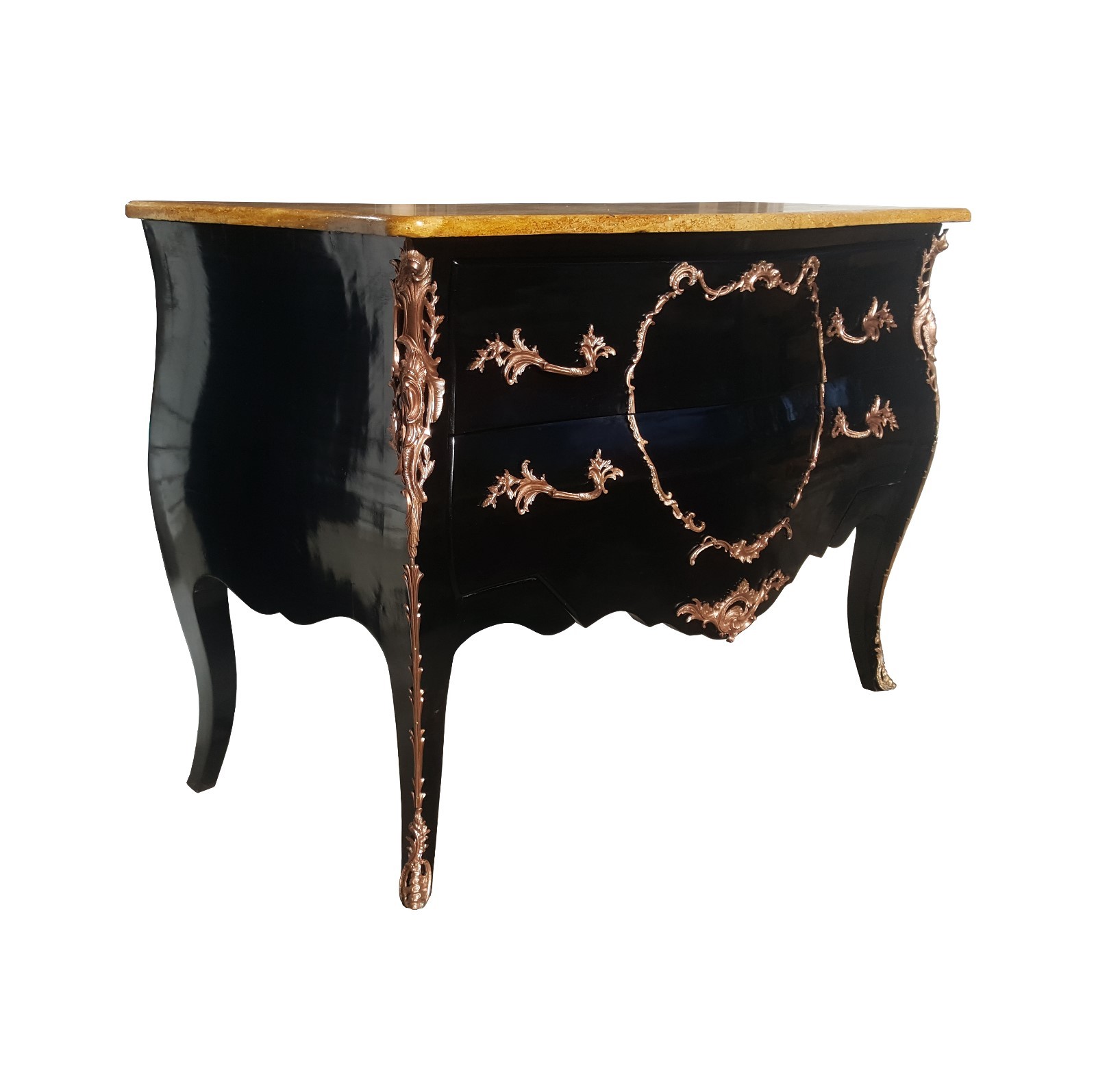 A French Louis XV black lacquer and bronze chest of drawers / dresser