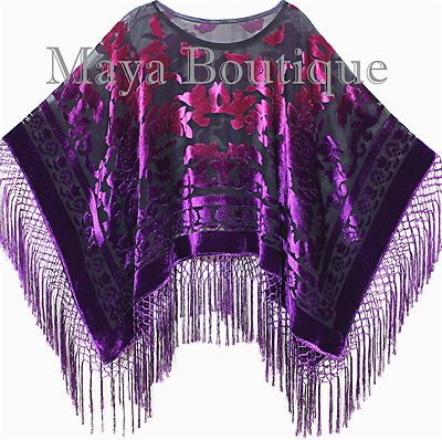 Pre-owned Maya Matazaro Purple Fuchsia Burnout Velvet Poncho Shawl Top Ombree Hand Dye