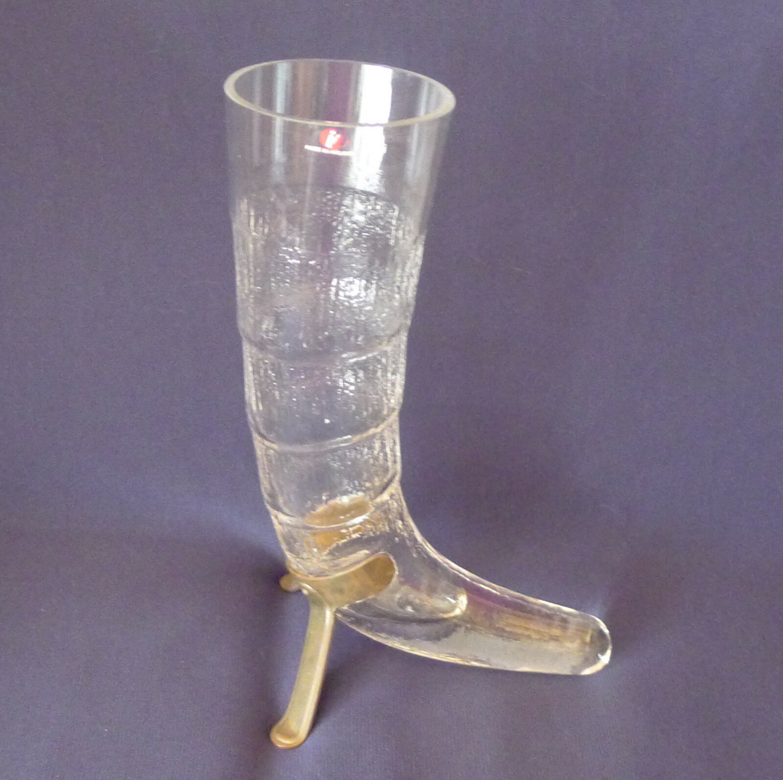 Glass Valto Kokko Harold Drinking Horn w/Brass Stand