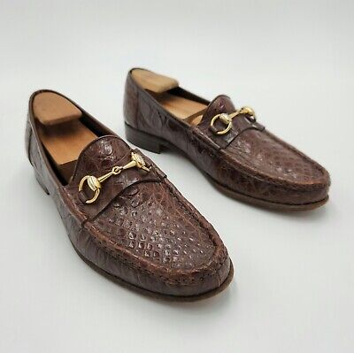 Gucci Men's Vintage Brown Crocodile Leather Horsebit Loafers EU 43 S / US 9
