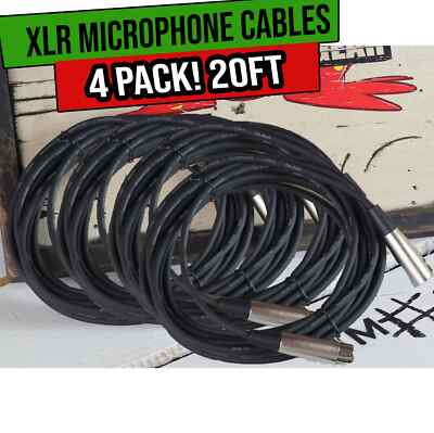 FAT TOAD XLR Microphone Cables 20ft 4 PACK - DJ Pro Audio Studio Mic Cord Wire