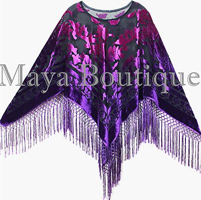 Pre-owned Maya Matazaro Purple Fuchsia Burnout Velvet Poncho Shawl Top Ombree Hand Dye