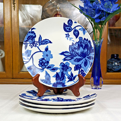 4 Set Royal Norfolk Blue Floral Salad Plates 7.5'' diameter Blue White Flower NEW